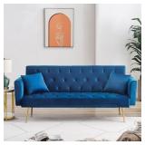 $372 1 PC Convertible Velvet Futon Sofa Bed with 2