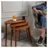 $190 Solid Wood Nesting Tables Set of 3, Half Circ