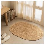 HOMEMONDE Reversible Oval Jute Area Rug - Hand Wov