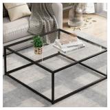 Black Glass Coffee Table for Living Room,Square Co