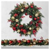 Christmas Lighted Wreath for Front Door, 28 Inches