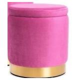 Round storage ottoman, pink red velvet ottoman wit