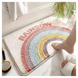 Rainbow Flocking Bath Mat, Bathroom Rug Water Abso