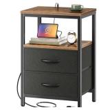 Huuger Nightstand with Charging Station, Side Tabl