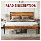 EDX Full Size Metal Bed Frame with Industrial Wood