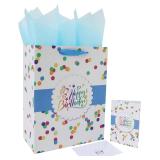 (Pack of 8)13 Large White Birthday Gift Bag Set wi