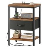 SUPERJARE Nightstand with Charging Station, Bed Si