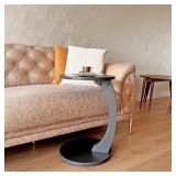 C-Shaped Round End Table with Rolling Wheels: A Mo