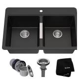 $270 33 Inch Dual Mount 50/50 Double Bowl Granite