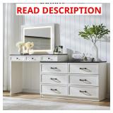 $270 69" W Big Vanity Desk with Glass Top, Farmhou