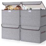 Large 22 Quart Linen Fabric Foldable Storage Bin C