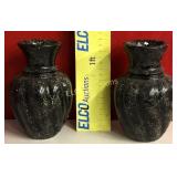 (2) Black decorative clay pot planters