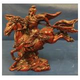 Red ceramic Oriental figurine of man w/ sword