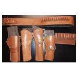 (4) Cowboy Holsters, Ammo Slide & Belt, Leather