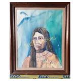 Framed painting showing Native American scene