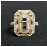 Sapphire,Diamond,& Sterling Silver, Geometric Ring