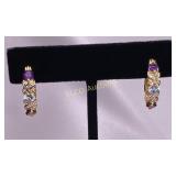 Amethyst, Blue Topaz, & Garnet, Hoop Earrings
