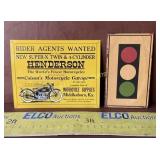 2- Misc Signs, (1) Henderson Motorcycle &