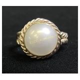 Pearl & Sterling Silver, Rope Style Ring