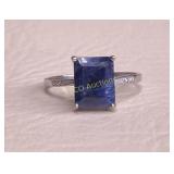 4ct Sapphire & Sterling Silver, Emerald Cut Ring