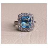 Swiss Blue Topaz & Sterling Silver, Halo Ring