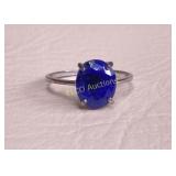 4ct Sapphire & Sterling Silver, Oval Cut Ring