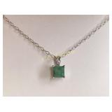 1.50ct Emerald, Princess Cut Solitaire Necklace