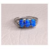 Blue Opal & Sterling Silver Anniversary Ring
