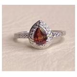 Garnet & Sterling Silver, Pear Cut Ring