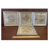 (4) Framed Square Floral Prints