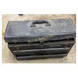 Black Craftsman 3 drawer metal tool box w/ misc.
