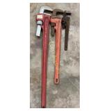 (3) Various Sized Pipe Wrenches, 18", 36", 48"