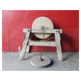 1900s Antique Stone Grinding Wheel w/ Wooden