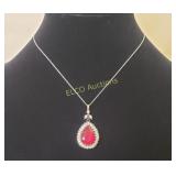 Sterling Silver Necklace w/ Ruby & White Topaz