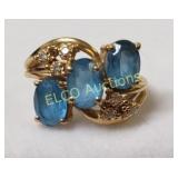 14k Gold Blue Topaz & Diamond Ring