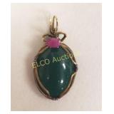 Oval Cut Jade Necklace Pendant w/ Ruby Accent