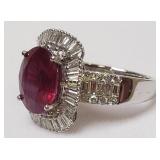 14k Gold Ring w/ 6.9ct Ruby & Baguette Diamonds