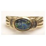 10k Gold Black Opal & Diamond Ring