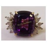 18k Gold 11.61ct  Amethyst & Diamond Ring w/