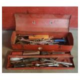 Vintage Red Toolbox w/ Misc. Hand Tools,