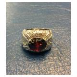 Ring w/Ruby colored stone, Sterling Silver