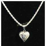 Diamond cut necklace w/heart pendant, Sterling