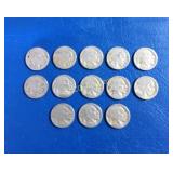 (13) Buffalo nickels, no dates
