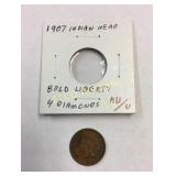 1907 Indian Head Penny, 4 Diamonds