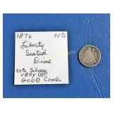 1876 Seated Liberty Dime, 90% Silver
