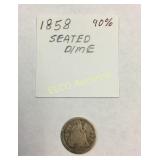 1858 Seated Liberty Dime, 90% Silver