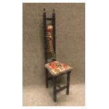 Carved wooden high back chair, vintage