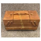 Vintage folding wooden box w/sewing thread