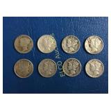 (8) Mercury Dimes, 1917 D, 1939 P, 1941 P,