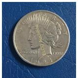 1924 Peace Silver Dollar, Extremely Fine, 90%